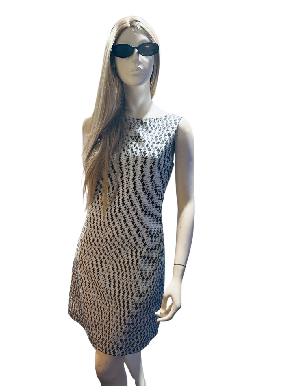 Theory Mivrill Mayview Sleeveless Dress Brisk Blue Multi Geometric Size 8 - Picture 5 of 6